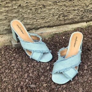 Blue Jean High Heel Slip-On Slides